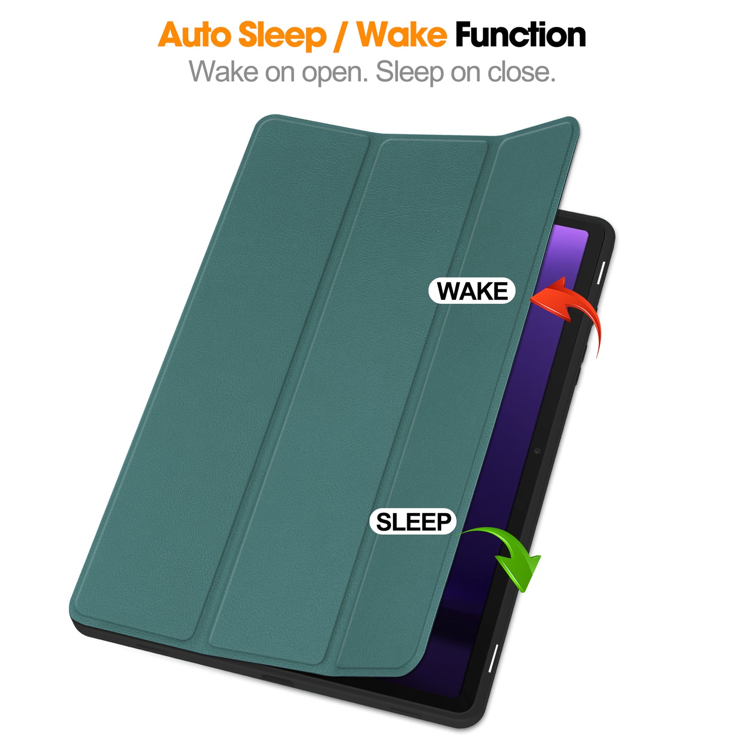 For Samsung Galaxy Tab S9 FE / Tab S9 Smart Case PU Leather+TPU Trifold Stand Tablet Cover with Pencil Holder - Blackish Green