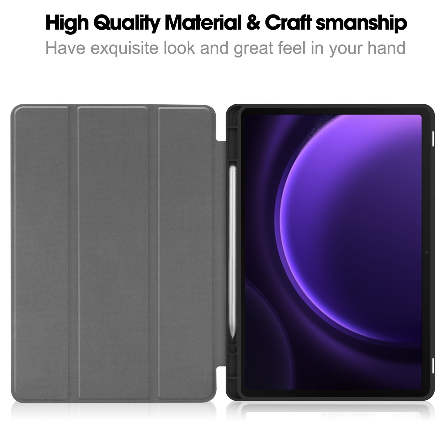For Samsung Galaxy Tab S9 FE / Tab S9 Smart Case PU Leather+TPU Trifold Stand Tablet Cover with Pencil Holder - Grey