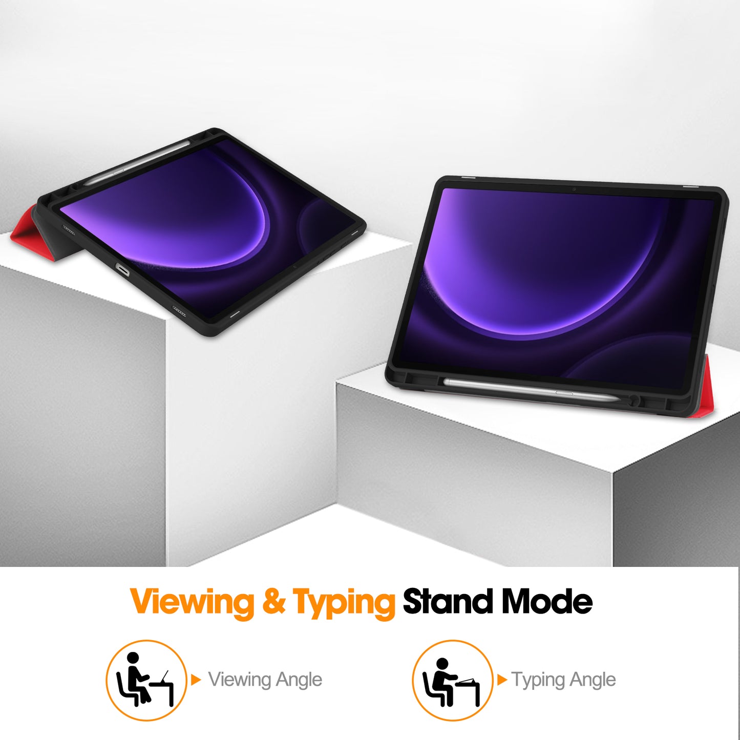 For Samsung Galaxy Tab S9 FE / Tab S9 Smart Case PU Leather+TPU Trifold Stand Tablet Cover with Pencil Holder - Red
