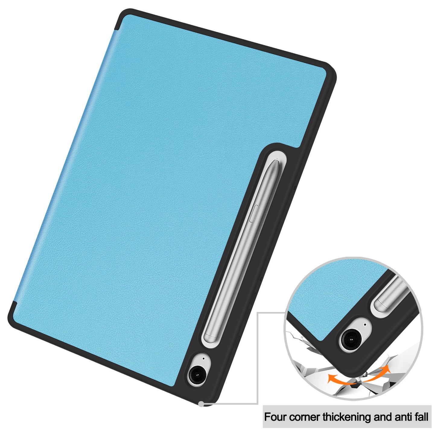 For Samsung Galaxy Tab S9 FE / Tab S9 Smart Case PU Leather+TPU Trifold Stand Tablet Cover with Pencil Holder - Sky Blue