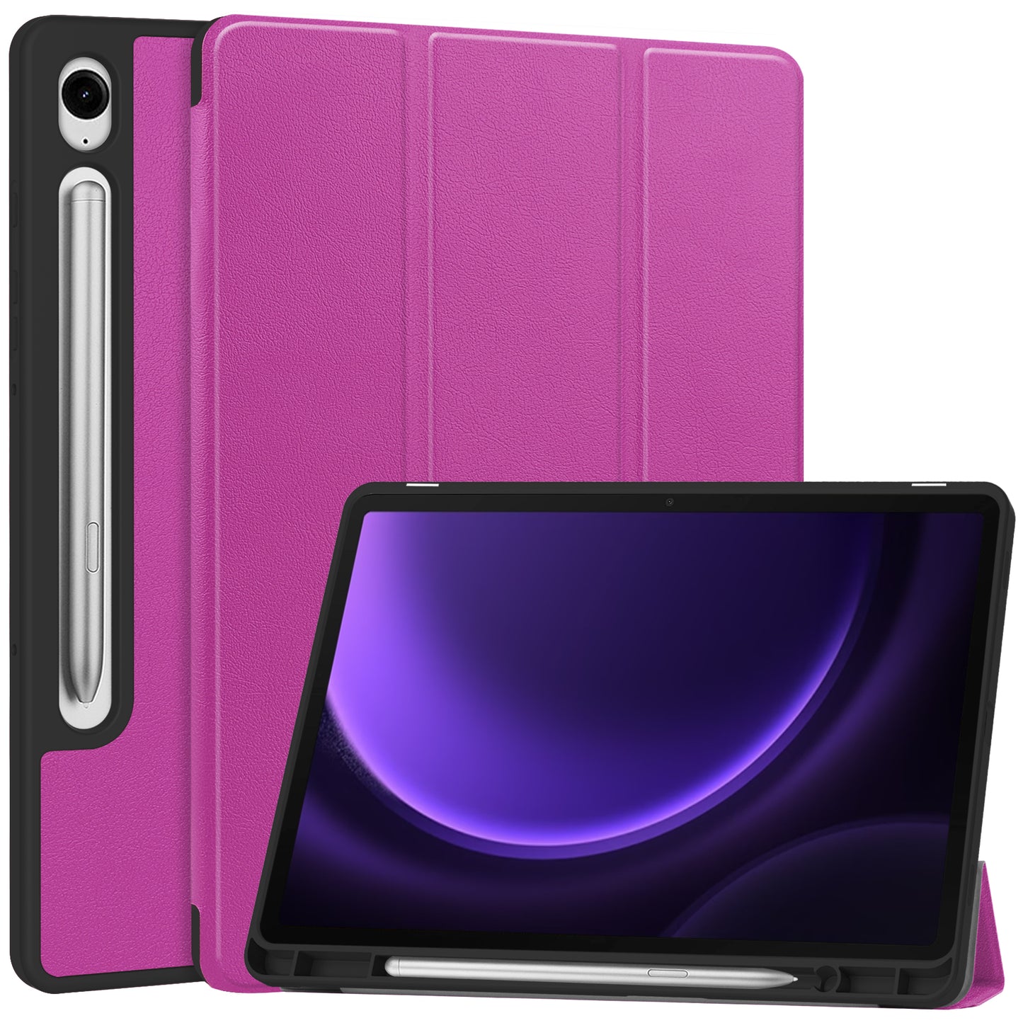 For Samsung Galaxy Tab S9 FE / Tab S9 Smart Case PU Leather+TPU Trifold Stand Tablet Cover with Pencil Holder - Purple