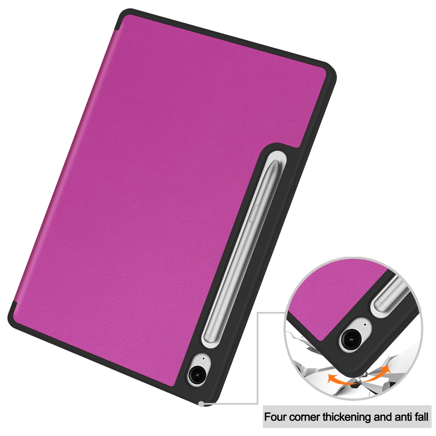 For Samsung Galaxy Tab S9 FE / Tab S9 Smart Case PU Leather+TPU Trifold Stand Tablet Cover with Pencil Holder - Purple