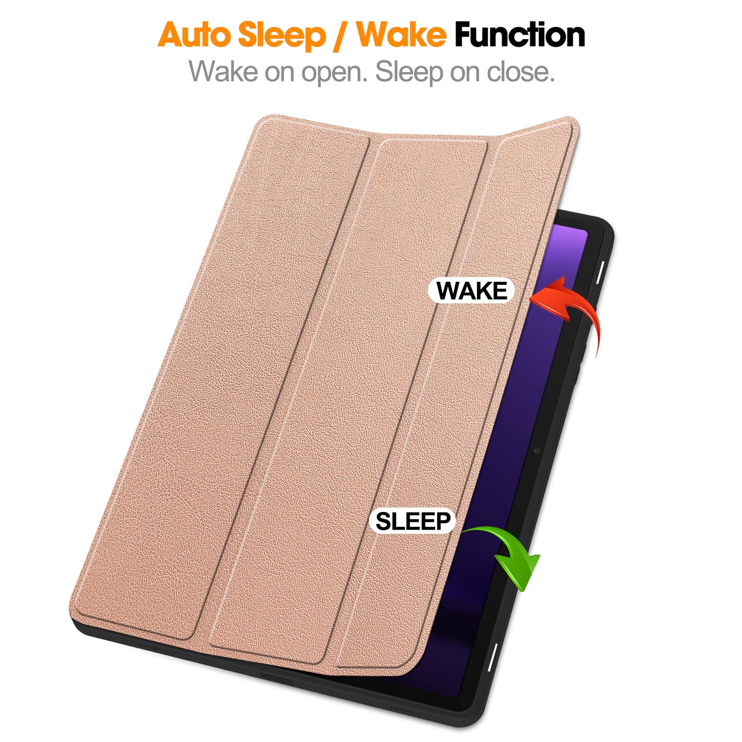 For Samsung Galaxy Tab S9 FE / Tab S9 Smart Case PU Leather+TPU Trifold Stand Tablet Cover with Pencil Holder - Rose Gold