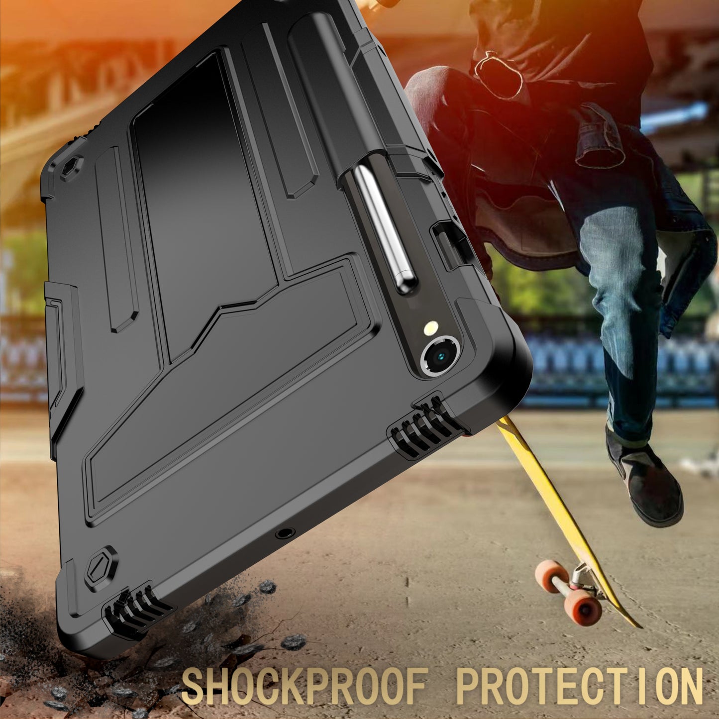 For Samsung Galaxy Tab S9 / Tab S9 FE Protective Case T-Shaped Kickstand PC+Silicone Tablet Cover - Black