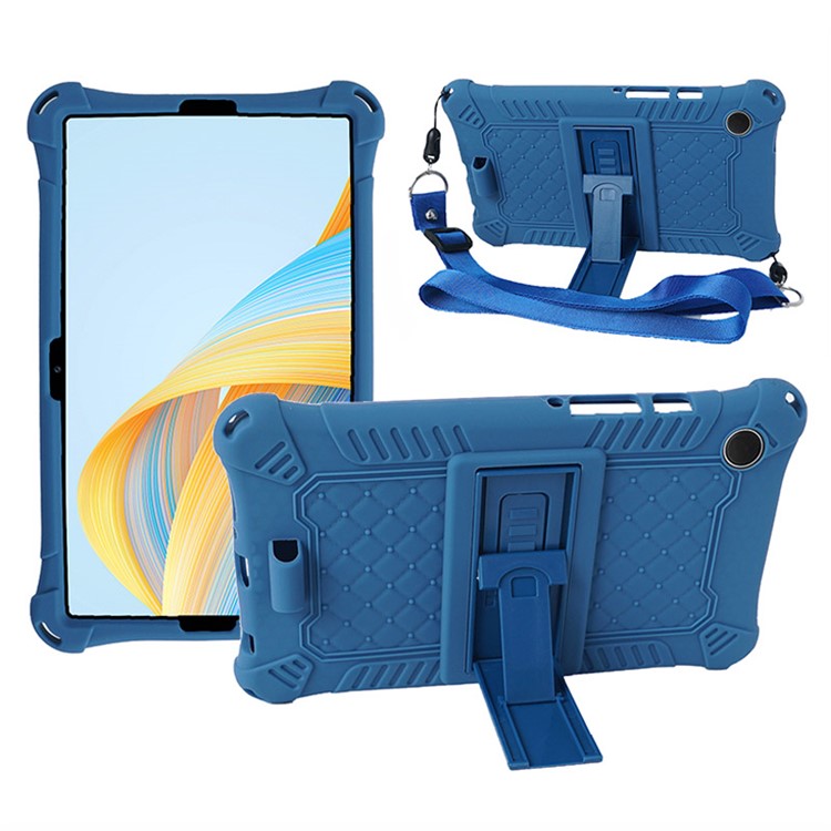 For Samsung Galaxy Tab A9 Case Anti-drop PC+Silicone Tablet Cover with Shoulder Strap - Dark Blue