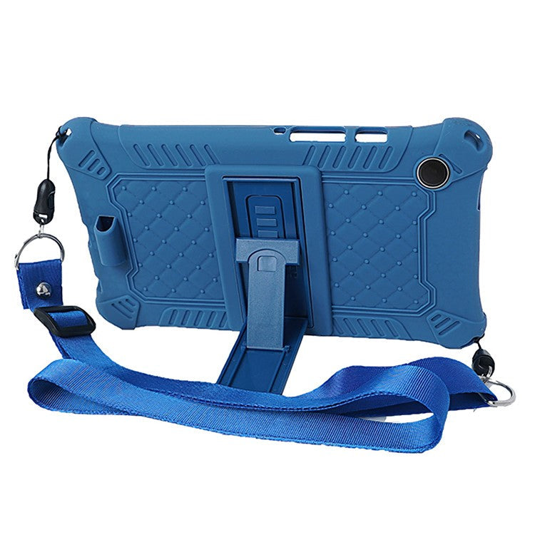 For Samsung Galaxy Tab A9 Case Anti-drop PC+Silicone Tablet Cover with Shoulder Strap - Dark Blue