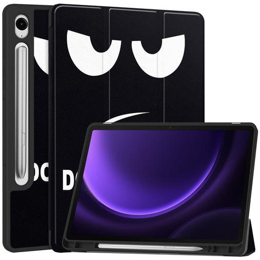 For Samsung Galaxy Tab S9 FE / Tab S9 Case Leather Pattern Printing Smart Tablet Cover with Pencil Holder - Don&#39;t Touch Me