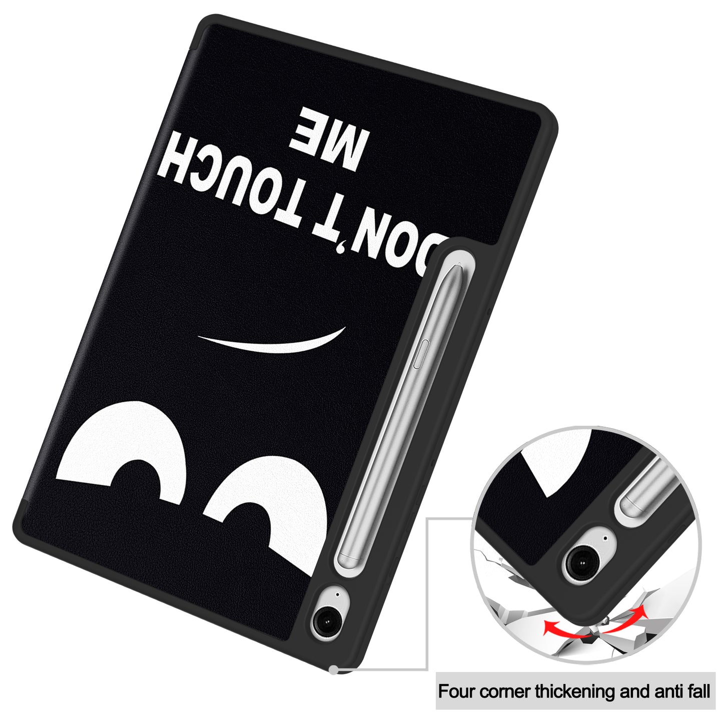 For Samsung Galaxy Tab S9 FE / Tab S9 Case Leather Pattern Printing Smart Tablet Cover with Pencil Holder - Don&#39;t Touch Me