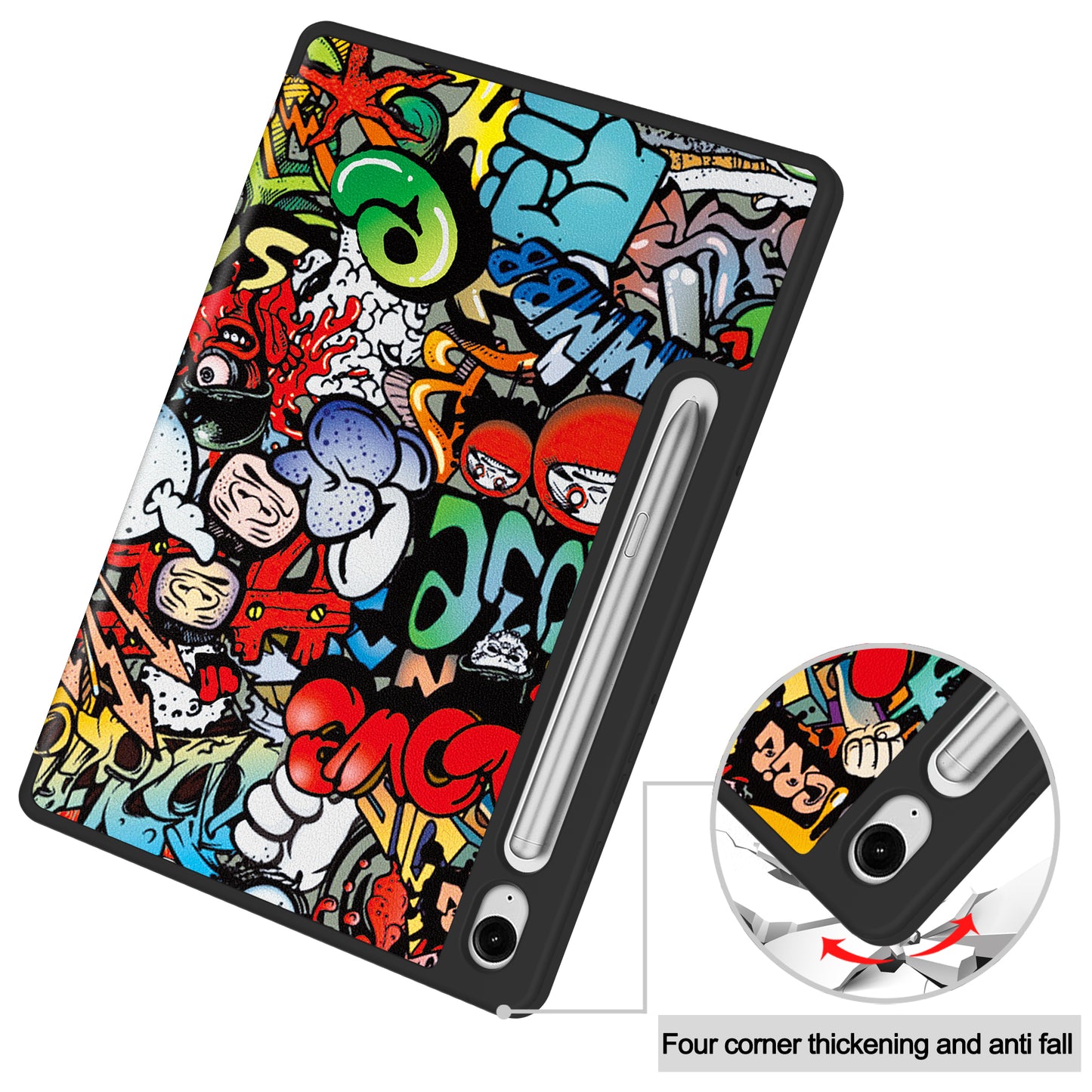 For Samsung Galaxy Tab S9 FE / Tab S9 Case Leather Pattern Printing Smart Tablet Cover with Pencil Holder - Graffiti