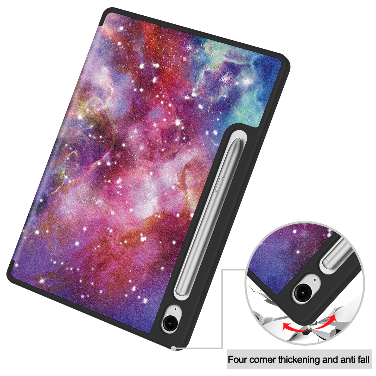 For Samsung Galaxy Tab S9 FE / Tab S9 Case Leather Pattern Printing Smart Tablet Cover with Pencil Holder - Galaxy