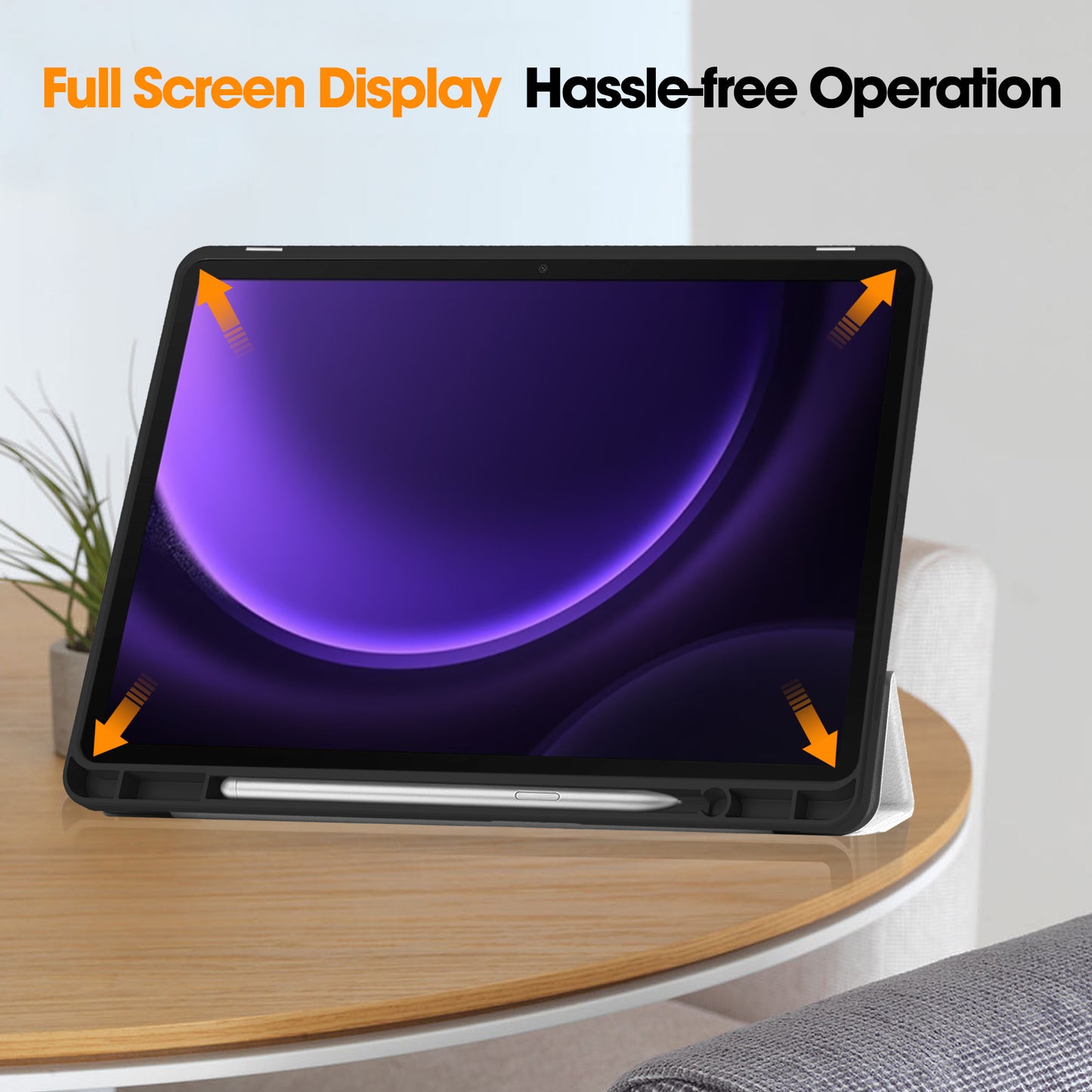 For Samsung Galaxy Tab S9 FE / Tab S9 Case Leather Pattern Printing Smart Tablet Cover with Pencil Holder - Cat