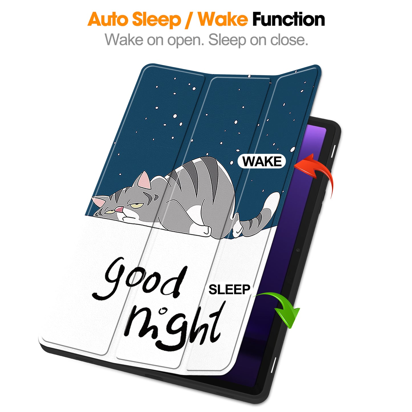 For Samsung Galaxy Tab S9 FE / Tab S9 Case Leather Pattern Printing Smart Tablet Cover with Pencil Holder - Cat