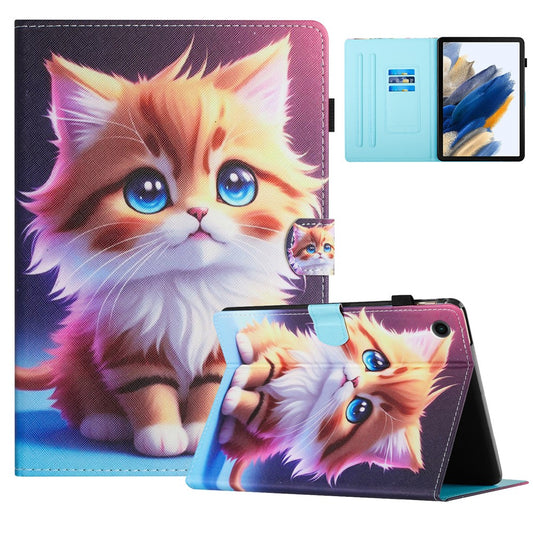 For Lenovo Tab M10 Plus X606F Case Stitching Pattern Printing Stand Tablet Cover - Cat
