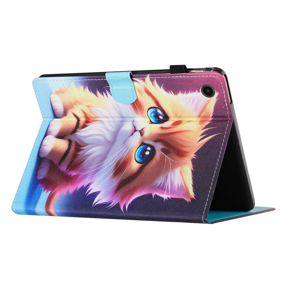 For Lenovo Tab M10 Plus X606F Case Stitching Pattern Printing Stand Tablet Cover - Cat