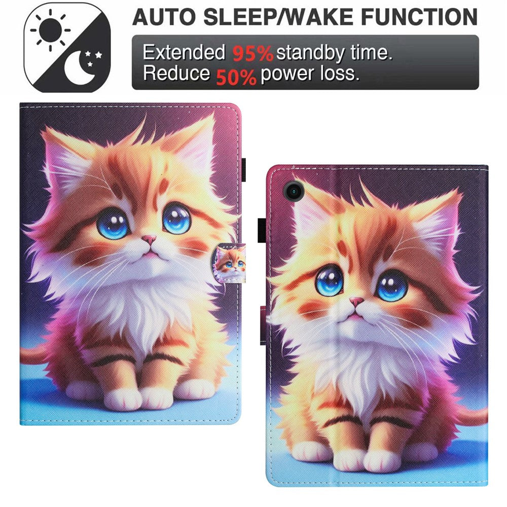 For Lenovo Tab M10 Plus X606F Case Stitching Pattern Printing Stand Tablet Cover - Cat