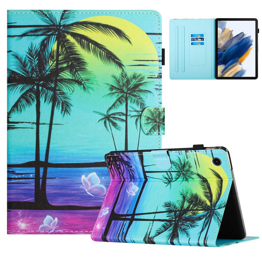 For Lenovo Tab M10 Plus X606F Case Stitching Pattern Printing Stand Tablet Cover - Coconut Palm