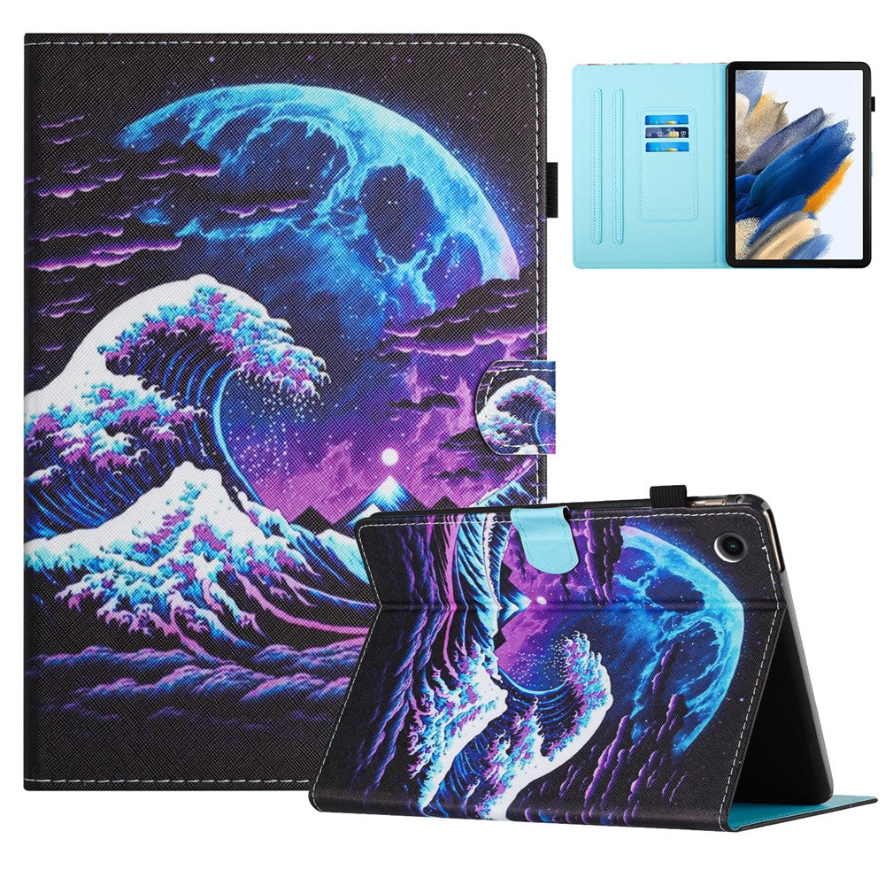For Lenovo Tab M10 Plus X606F Case Stitching Pattern Printing Stand Tablet Cover - Sea Wave
