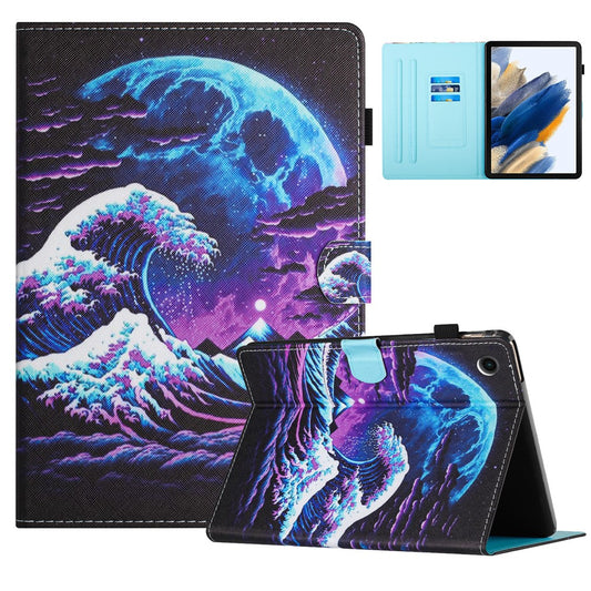 For Lenovo Tab M10 Plus X606F Case Stitching Pattern Printing Stand Tablet Cover - Sea Wave