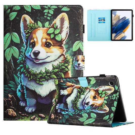 For Lenovo Tab M10 Plus X606F Case Stitching Pattern Printing Stand Tablet Cover - Corgi