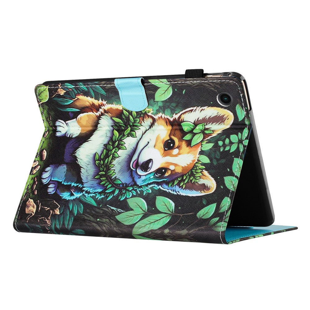 For Lenovo Tab M10 Plus X606F Case Stitching Pattern Printing Stand Tablet Cover - Corgi