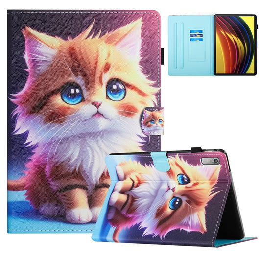 For Lenovo Tab P11 Gen 2 TB-350 Case Pattern Printing Leather Card Holder Tablet Cover - Yellow Cat