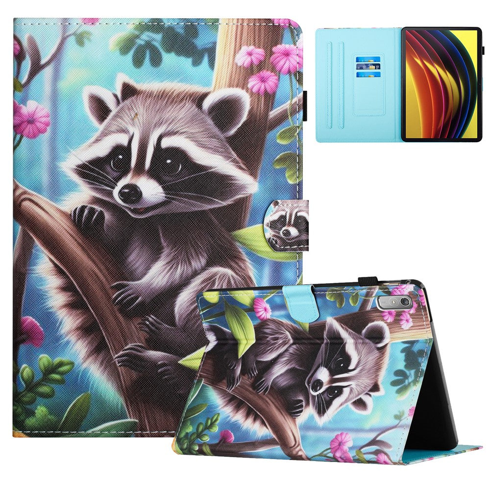 For Lenovo Tab P11 Gen 2 TB-350 Case Pattern Printing Leather Card Holder Tablet Cover - Raccoon
