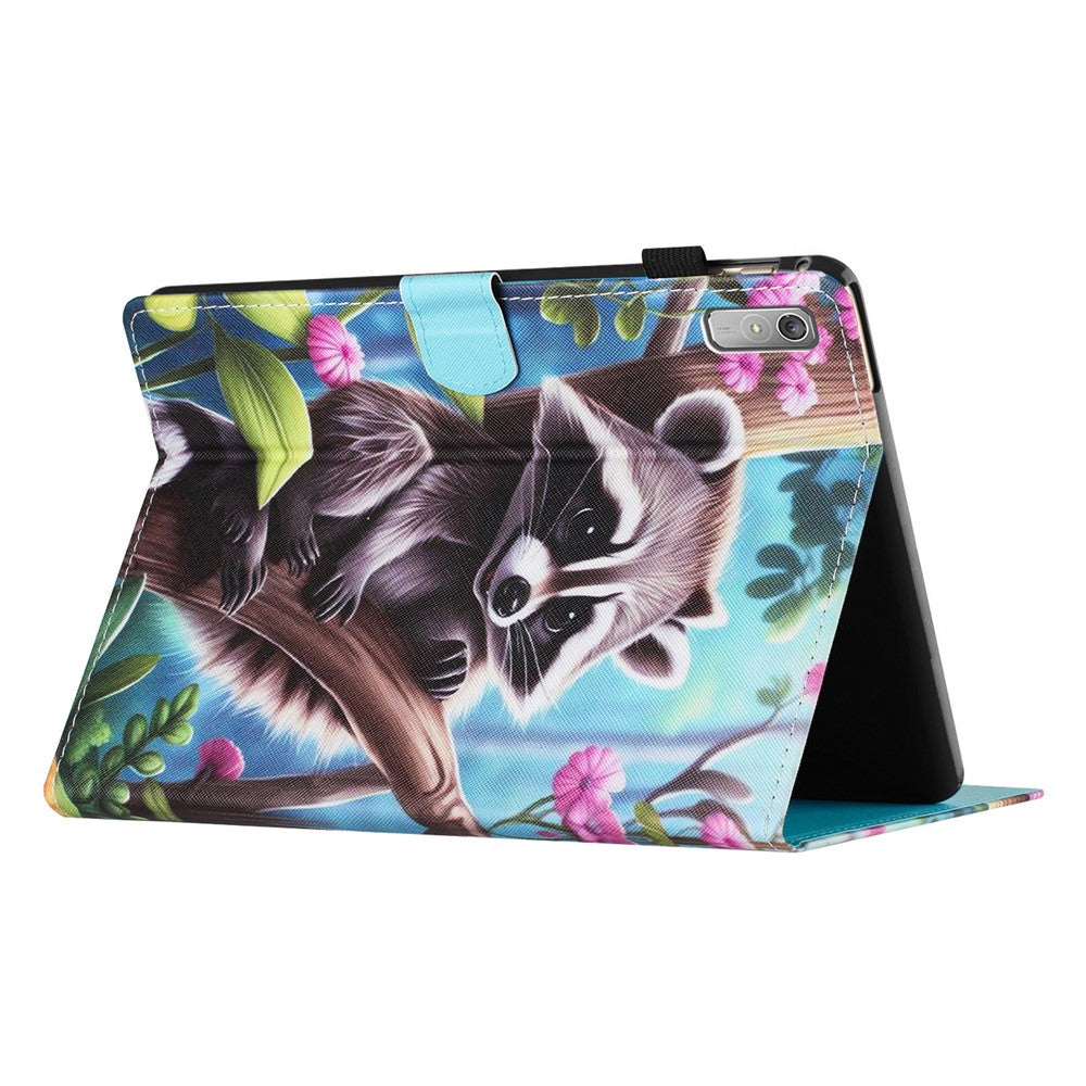 For Lenovo Tab P11 Gen 2 TB-350 Case Pattern Printing Leather Card Holder Tablet Cover - Raccoon
