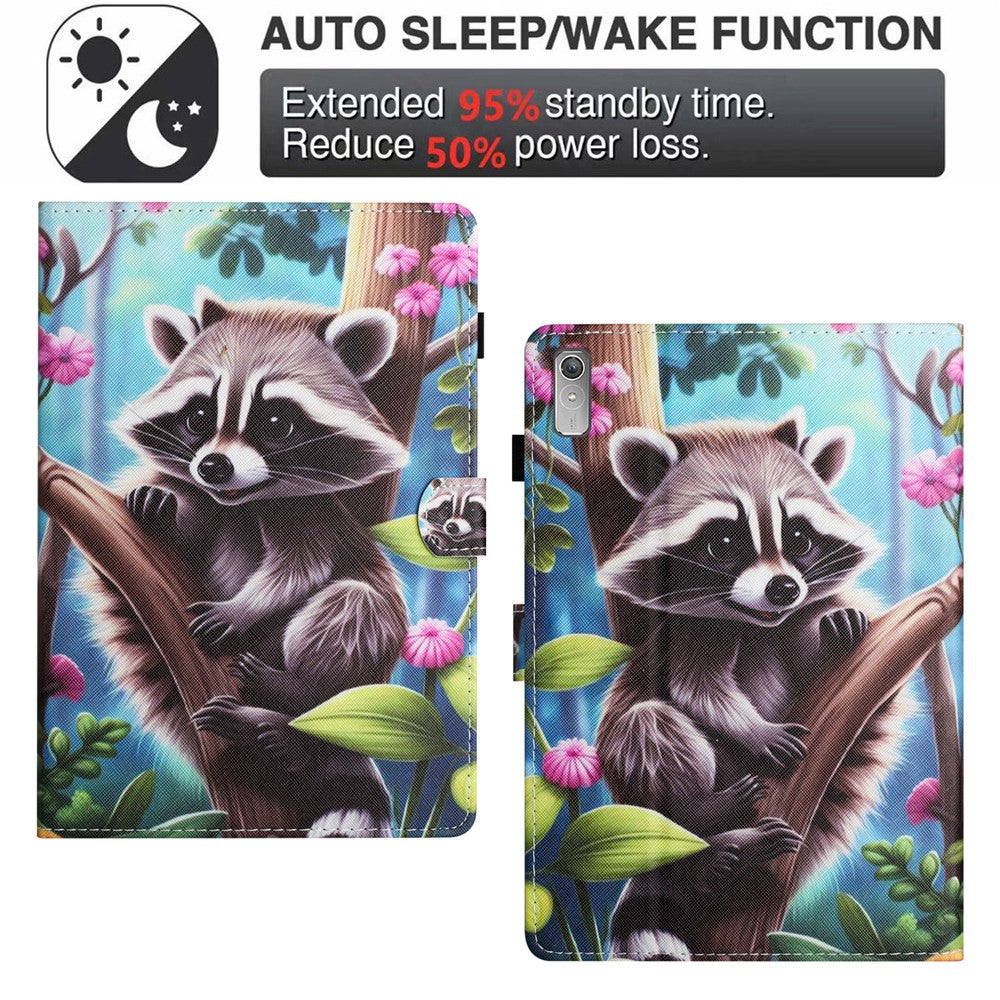 For Lenovo Tab P11 Gen 2 TB-350 Case Pattern Printing Leather Card Holder Tablet Cover - Raccoon