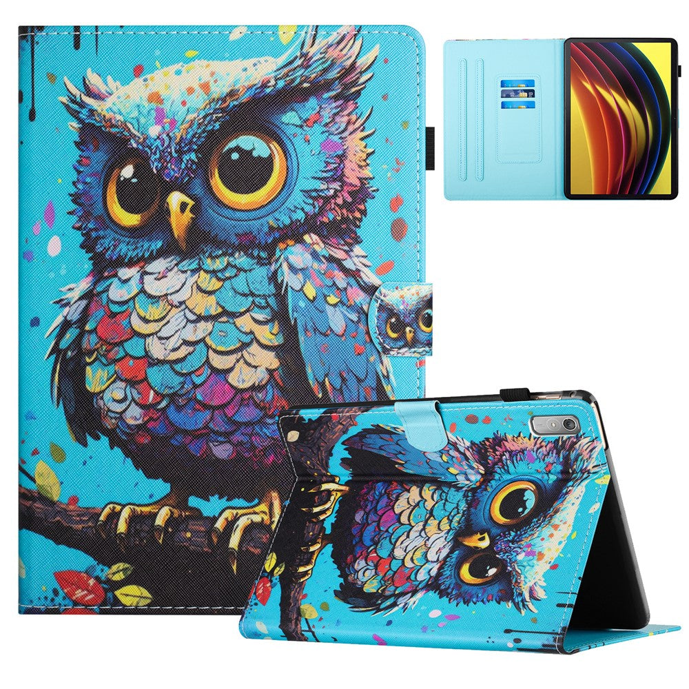 For Lenovo Tab P11 Gen 2 TB-350 Case Pattern Printing Leather Card Holder Tablet Cover - Owl