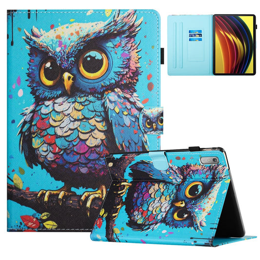 For Lenovo Tab P11 Gen 2 TB-350 Case Pattern Printing Leather Card Holder Tablet Cover - Owl