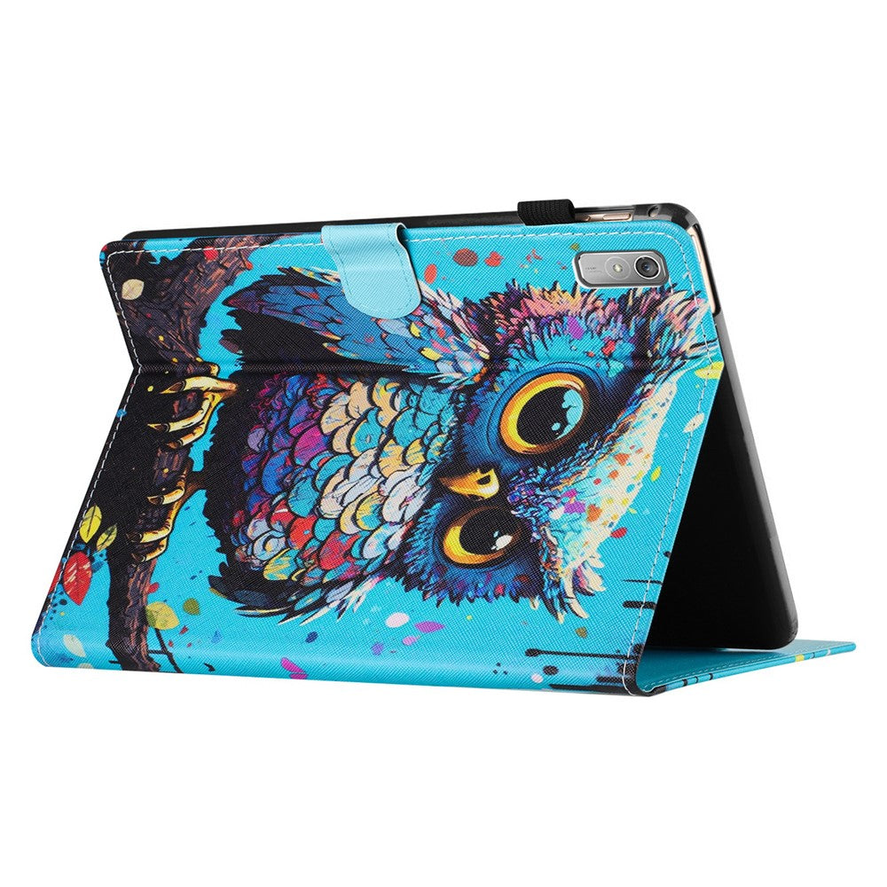 For Lenovo Tab P11 Gen 2 TB-350 Case Pattern Printing Leather Card Holder Tablet Cover - Owl