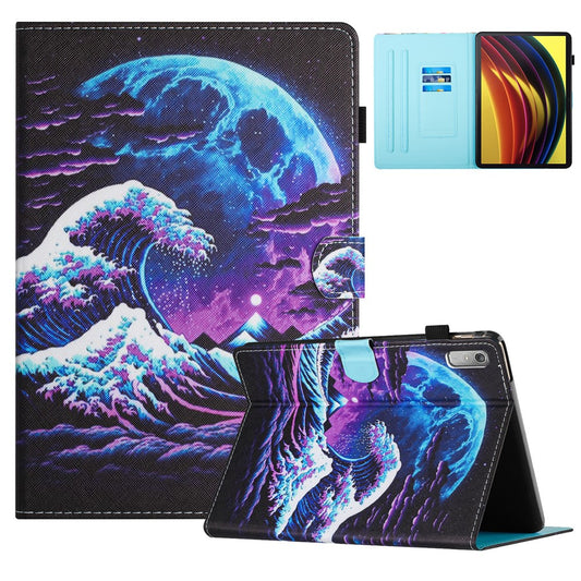 For Lenovo Tab P11 Gen 2 TB-350 Case Pattern Printing Leather Card Holder Tablet Cover - Sea Wave
