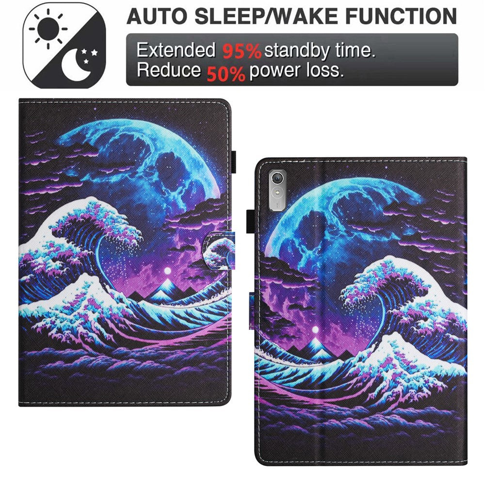 For Lenovo Tab P11 Gen 2 TB-350 Case Pattern Printing Leather Card Holder Tablet Cover - Sea Wave
