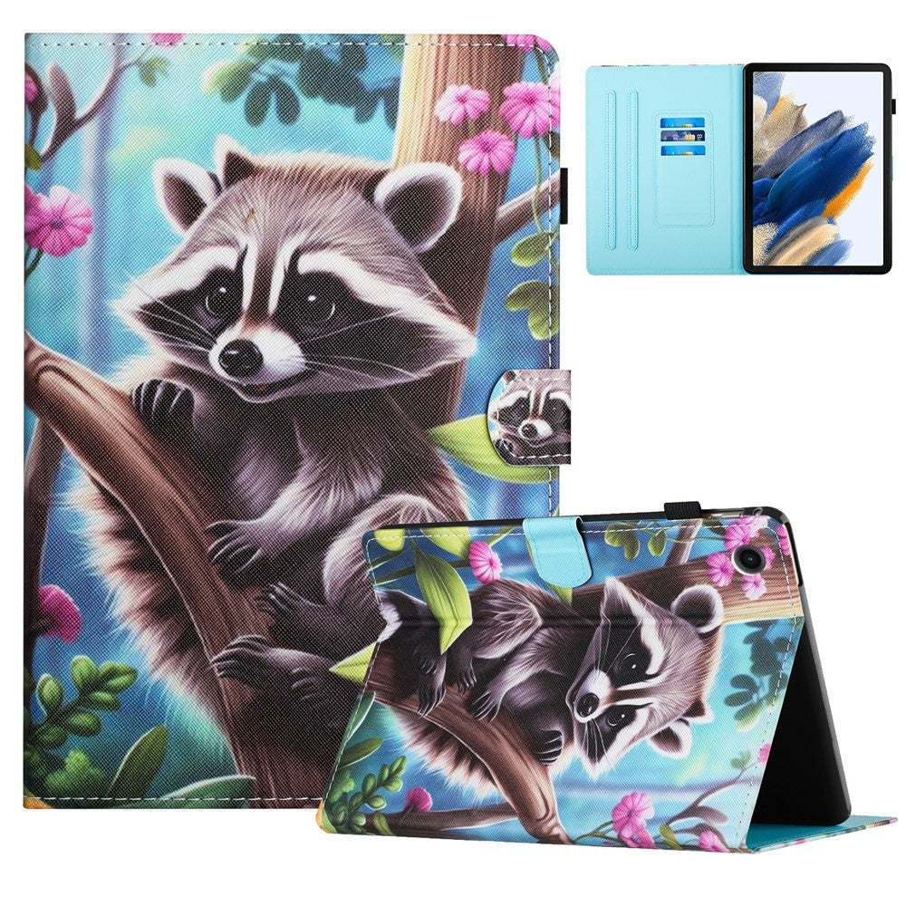 For Lenovo Tab M10 (Gen 3) Case Pattern Printed Card Holder PU Leather Tablet Cover - Raccoon