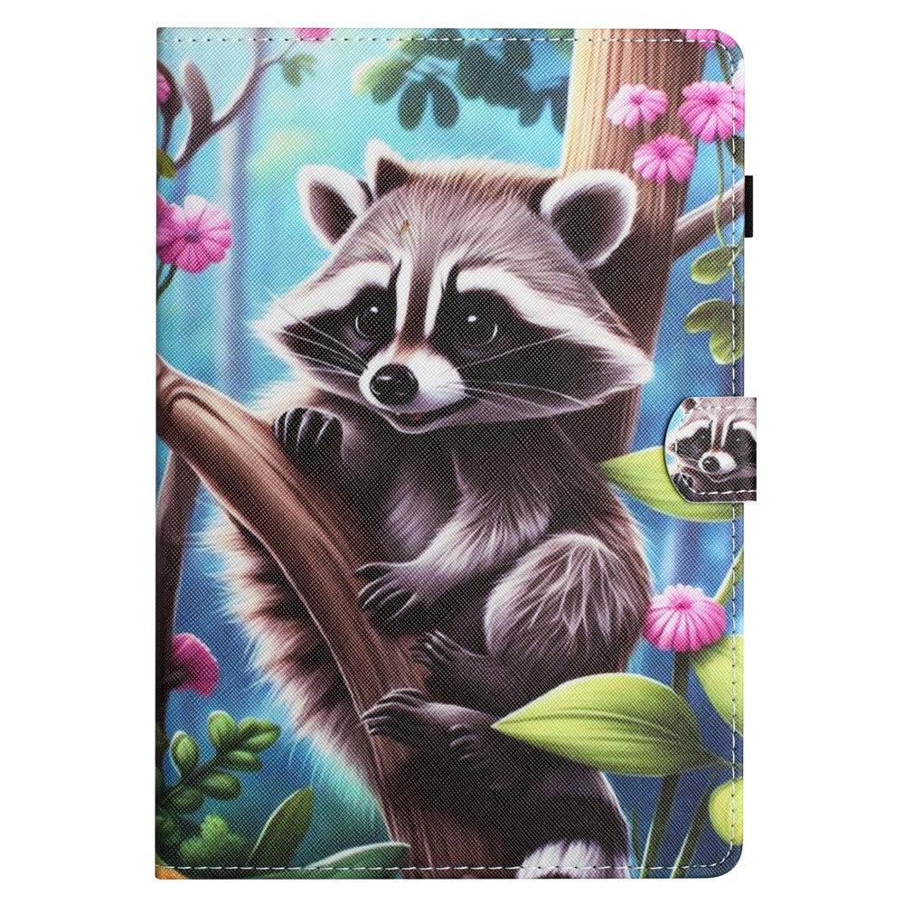 For Lenovo Tab M10 (Gen 3) Case Pattern Printed Card Holder PU Leather Tablet Cover - Raccoon