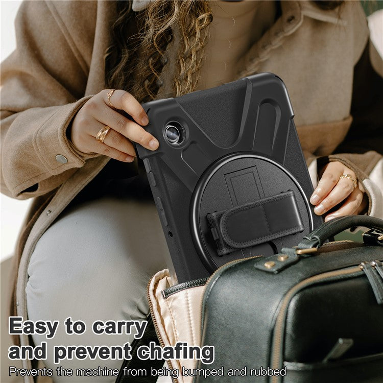 For Samsung Galaxy Tab A9 Case Rotary Kickstand PC+Silicone Hand Strap Tablet Cover - Black