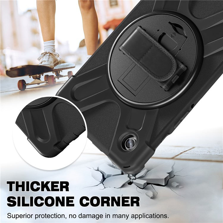 For Samsung Galaxy Tab A9 Case Rotary Kickstand PC+Silicone Hand Strap Tablet Cover - Black