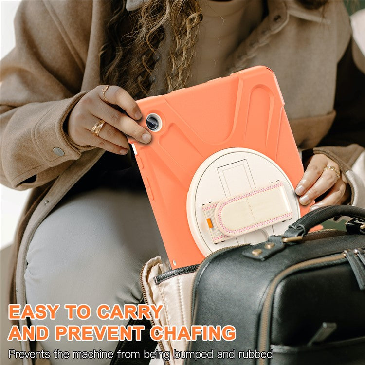 For Samsung Galaxy Tab A9+ Case PC+Silicone Rotary Kickstand Cover with Hand Strap - Orange