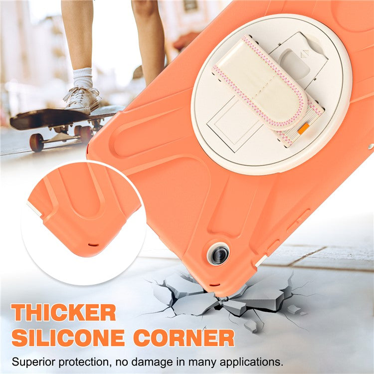 For Samsung Galaxy Tab A9+ Case PC+Silicone Rotary Kickstand Cover with Hand Strap - Orange