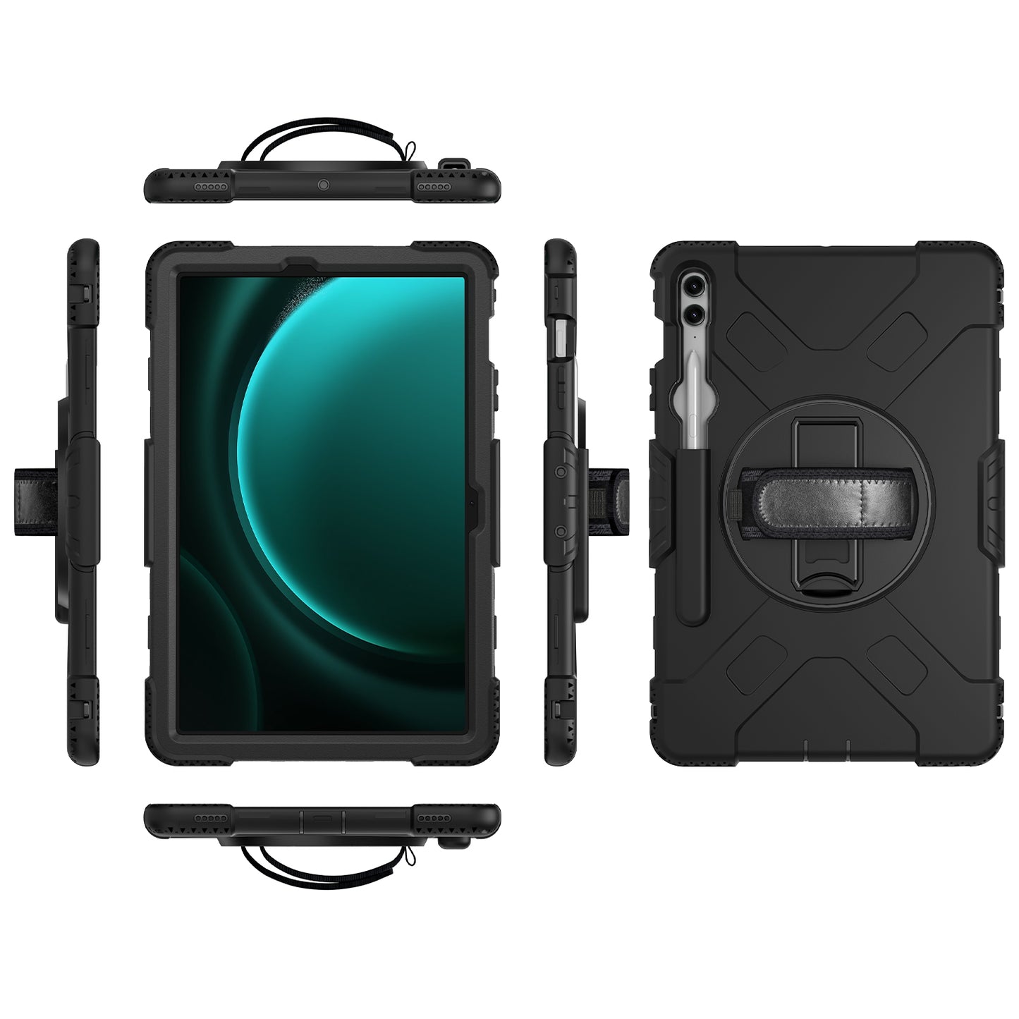 For Samsung Galaxy Tab S9+ / S9 FE+ Case PC + Silicone Tablet Kickstand Cover with Shoulder Strap