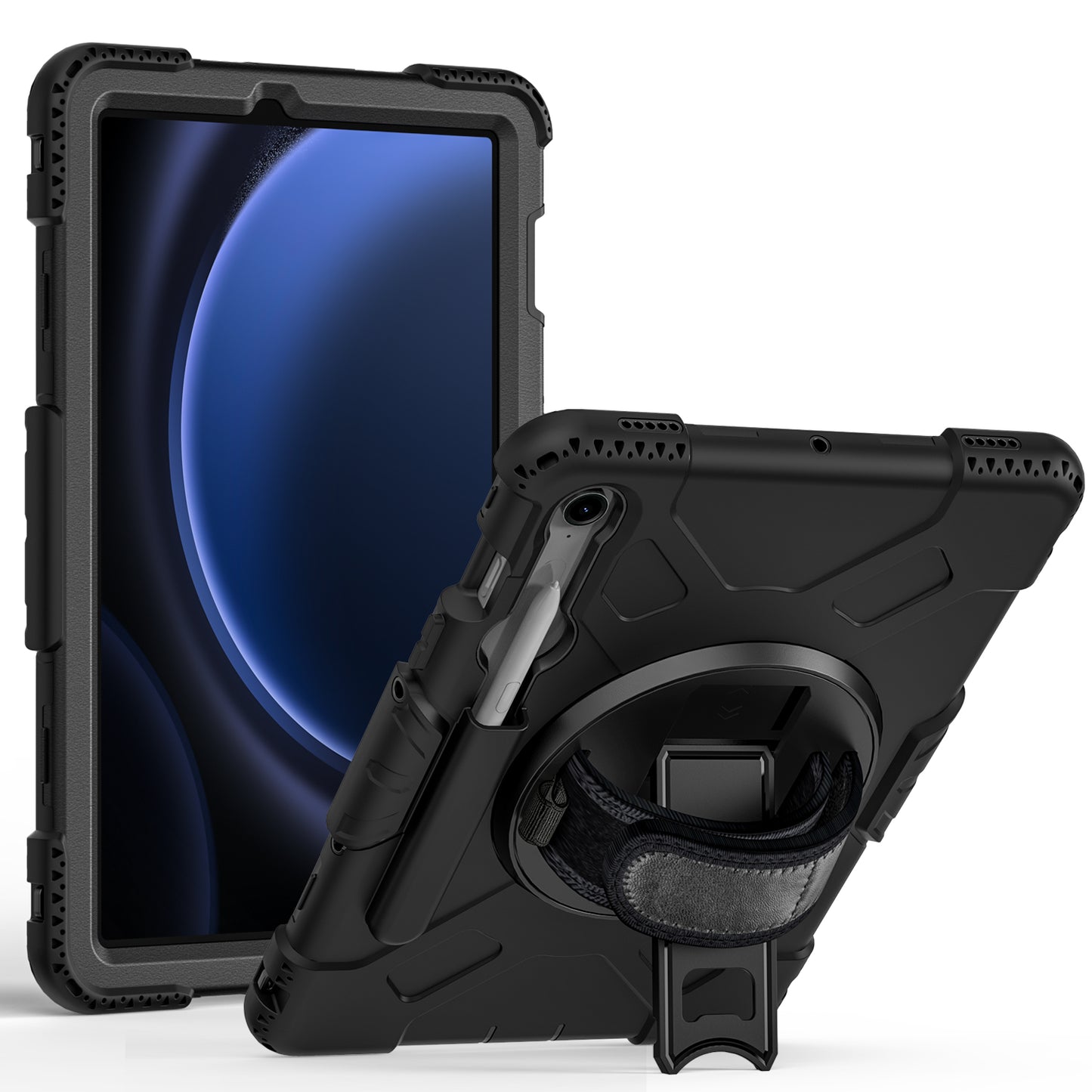 For Samsung Galaxy Tab S9 / S9 FE Kickstand Case Rotary Hand Strap Tablet Cover with Shoulder Strap