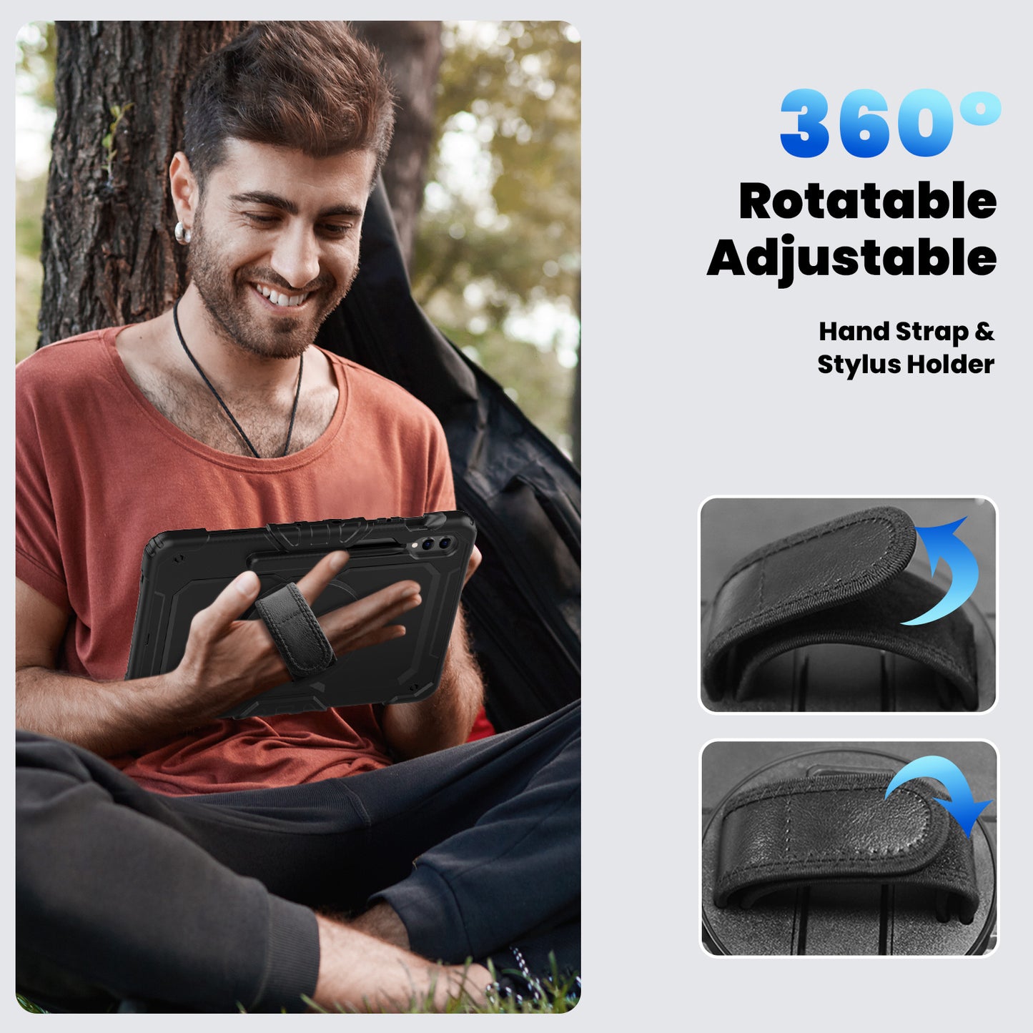 For Samsung Galaxy Tab S9 FE+ SM-X610 SM-X616B Tablet Cover PC+Silicone Case with PET Screen Protector and Kickstand - Black+Black