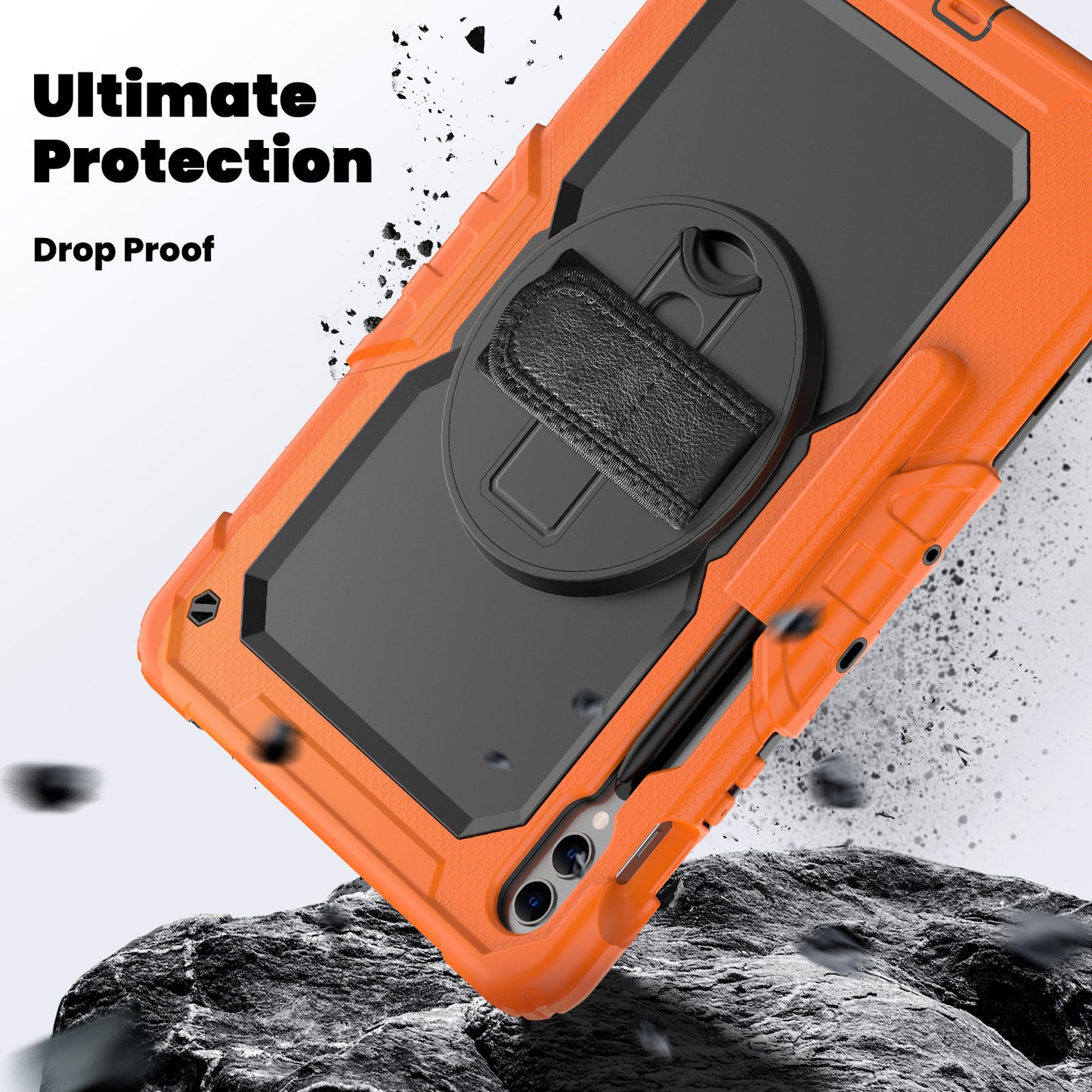 For Samsung Galaxy Tab S9 FE+ SM-X610 SM-X616B Tablet Cover PC+Silicone Case with PET Screen Protector and Kickstand - Black+Orange