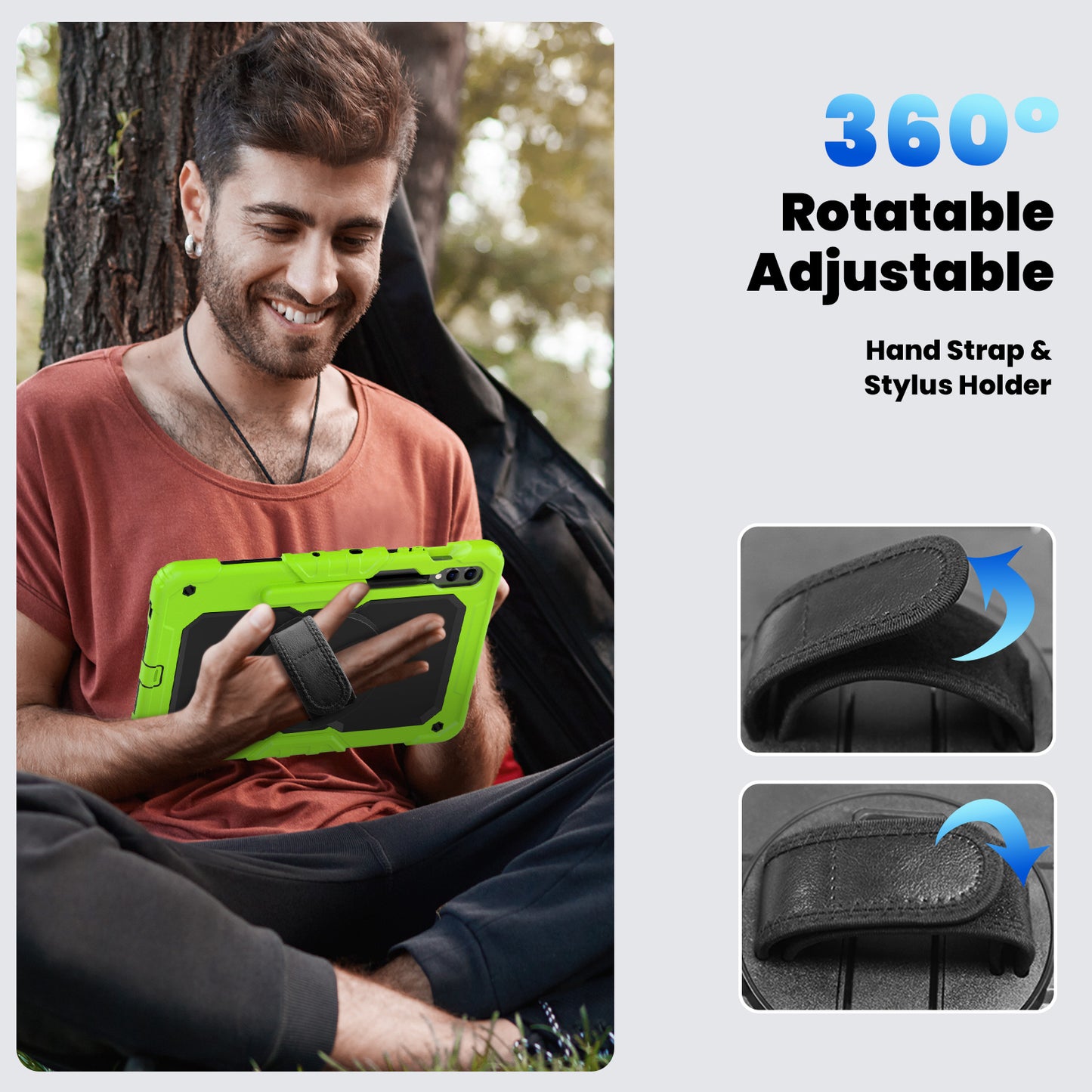 For Samsung Galaxy Tab S9 FE+ SM-X610 SM-X616B Tablet Cover PC+Silicone Case with PET Screen Protector and Kickstand - Black+Yellow-green