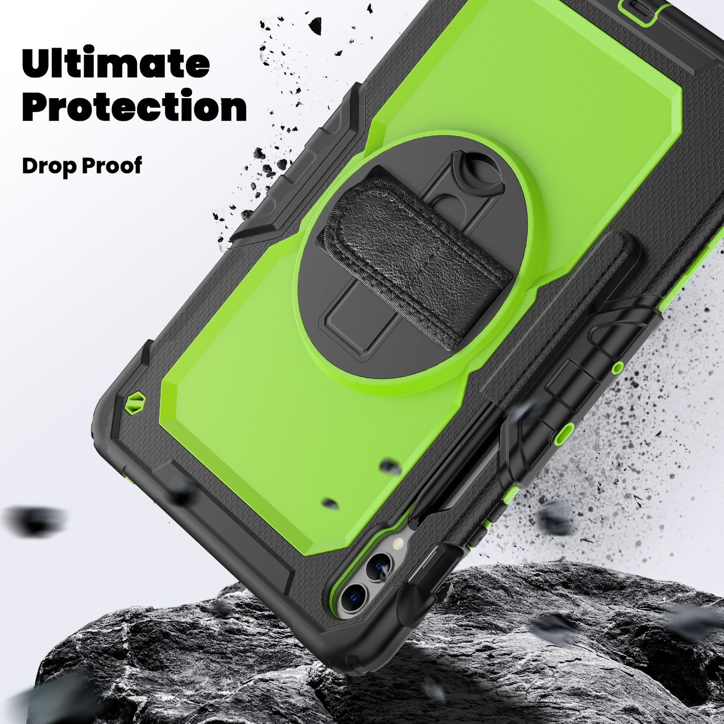 For Samsung Galaxy Tab S9 FE+ SM-X610 SM-X616B Tablet Cover PC+Silicone Case with PET Screen Protector and Kickstand - Yellow-green+Black
