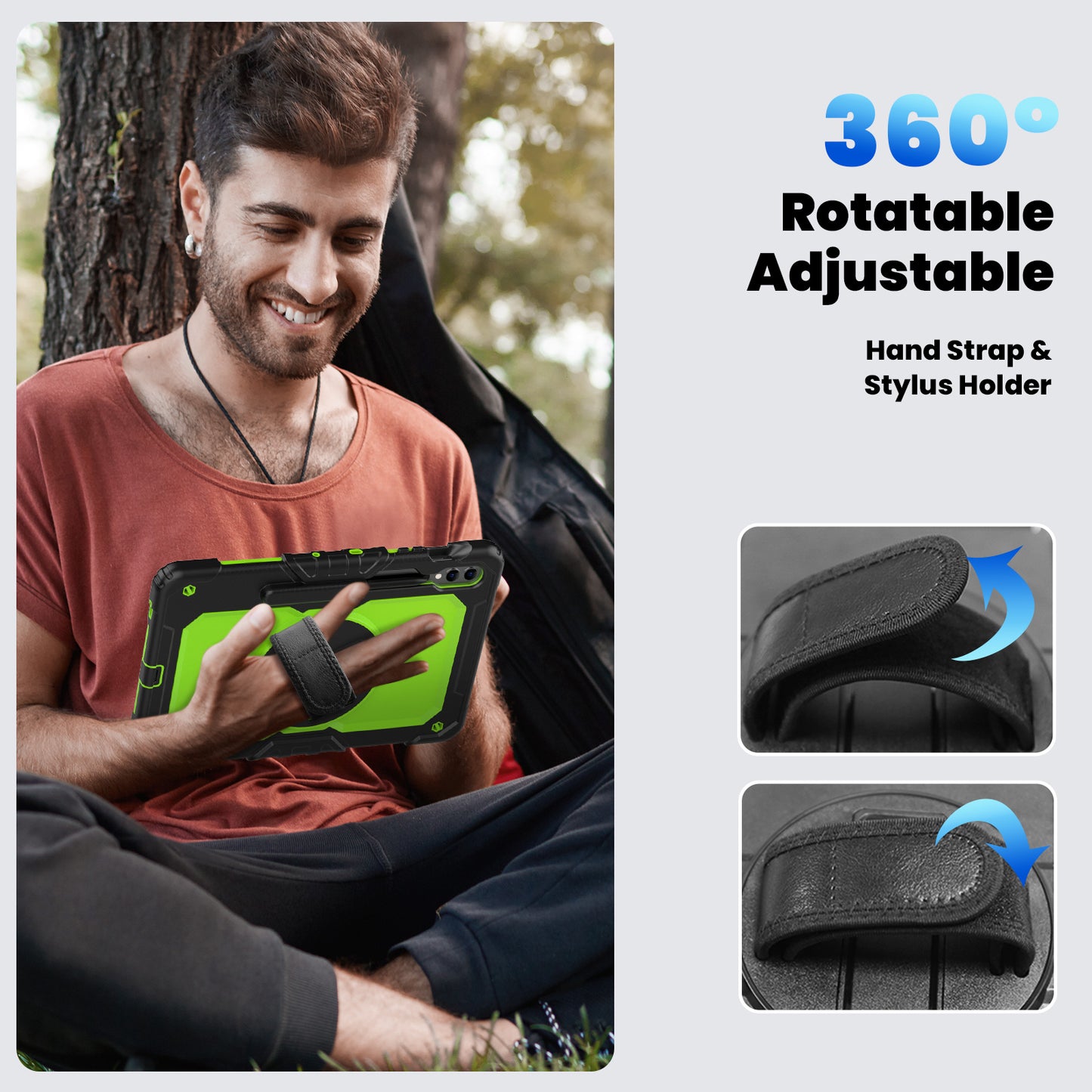 For Samsung Galaxy Tab S9 FE+ SM-X610 SM-X616B Tablet Cover PC+Silicone Case with PET Screen Protector and Kickstand - Yellow-green+Black