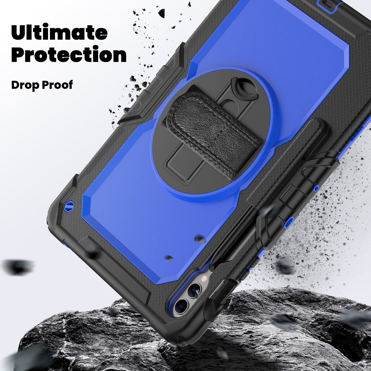 For Samsung Galaxy Tab S9 FE+ SM-X610 SM-X616B Tablet Cover PC+Silicone Case with PET Screen Protector and Kickstand -  Dark Blue+Black