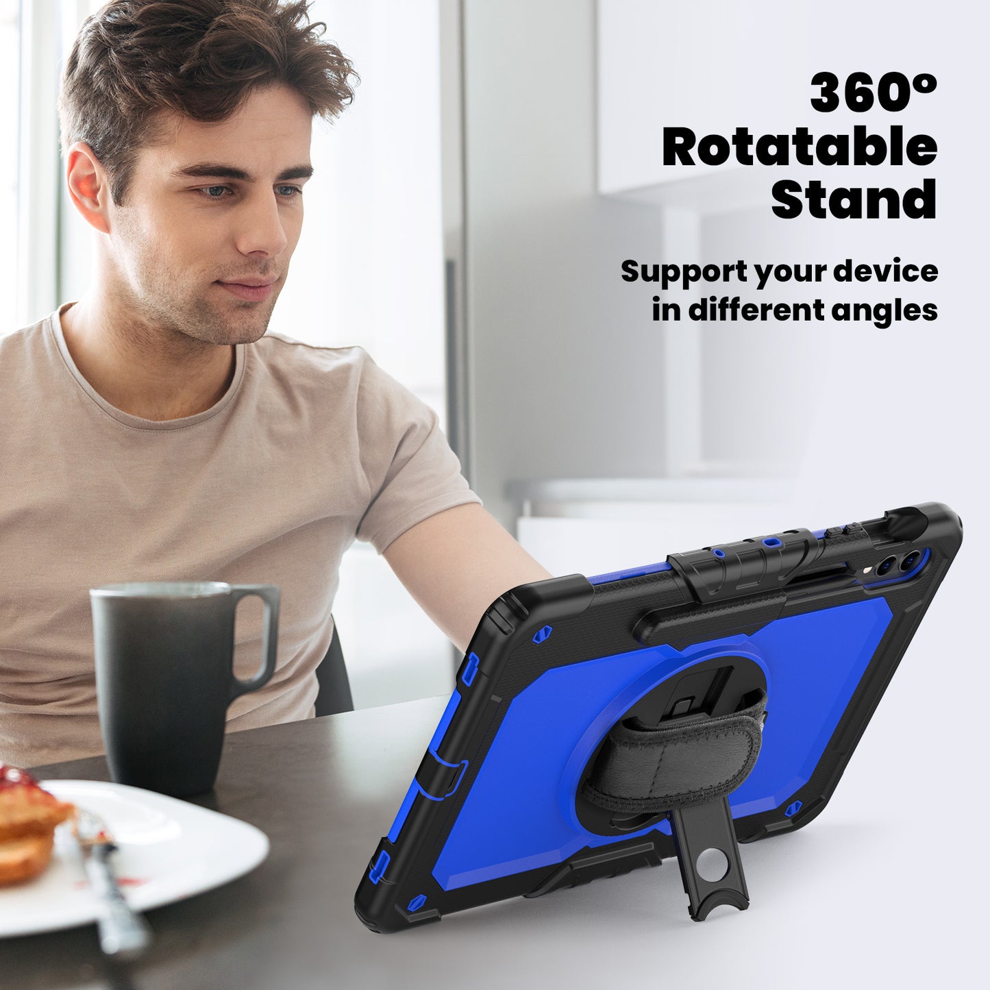 For Samsung Galaxy Tab S9 FE+ SM-X610 SM-X616B Tablet Cover PC+Silicone Case with PET Screen Protector and Kickstand -  Dark Blue+Black