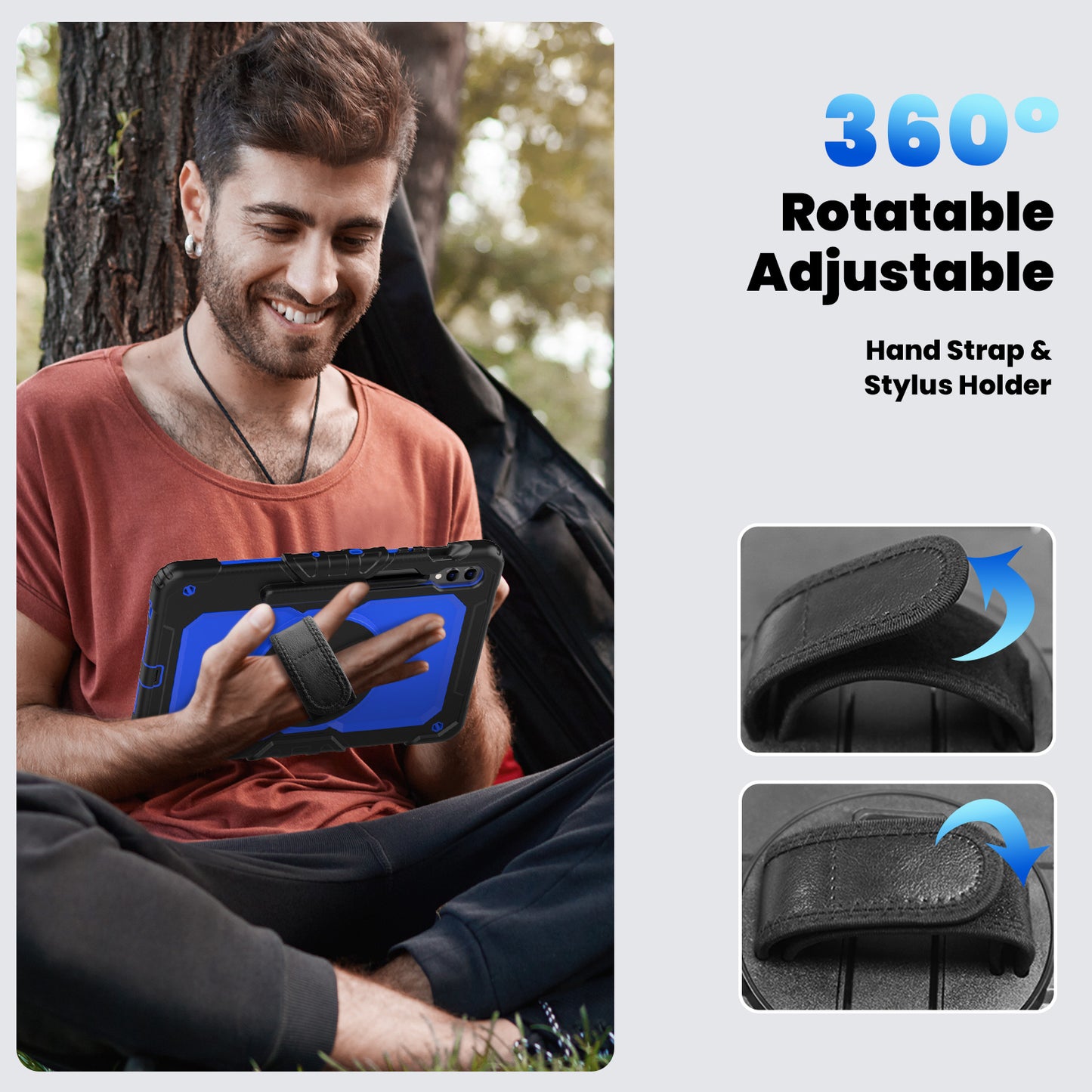 For Samsung Galaxy Tab S9 FE+ SM-X610 SM-X616B Tablet Cover PC+Silicone Case with PET Screen Protector and Kickstand -  Dark Blue+Black