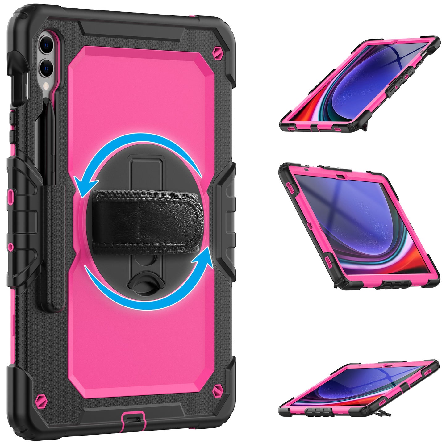 For Samsung Galaxy Tab S9 FE+ SM-X610 SM-X616B Tablet Cover PC+Silicone Case with PET Screen Protector and Kickstand - Rose +Black